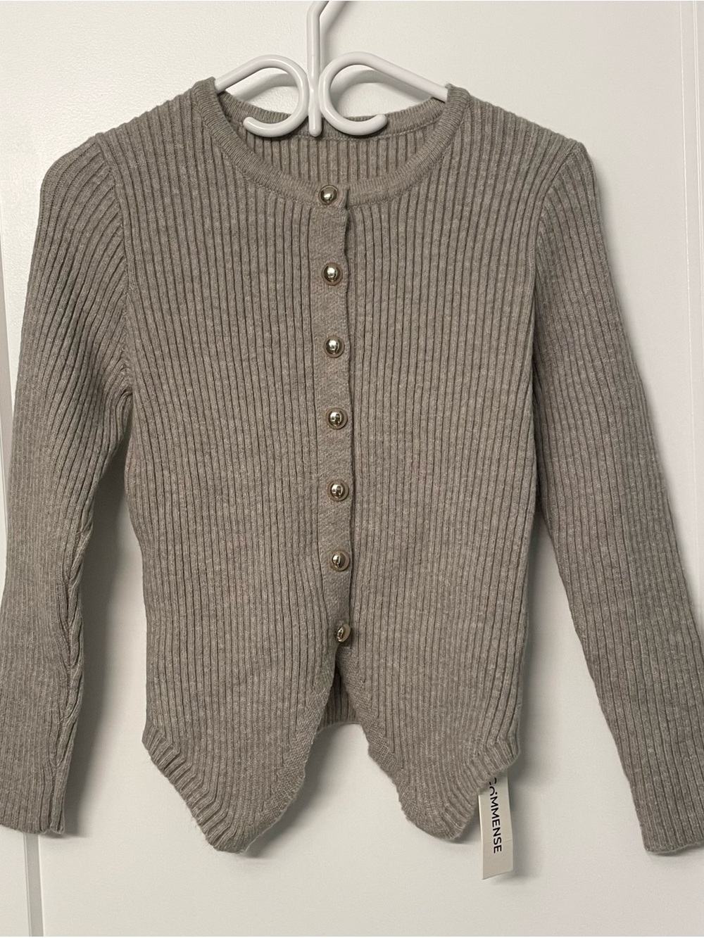 Commense Light Grey Ribbed Button Cardigan